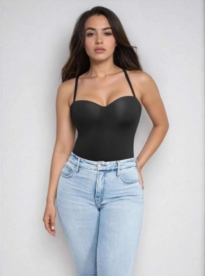 Body Tanga Modelator Dintr-o Singură Bucată, Tip Tanga cu Cupe Căptușite, Bretele Reglabile Detașabile, Talie Modelatoare, Negru - Img 3