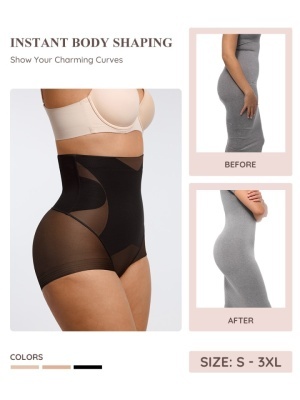 Lenjerie Modelatoare Neagră cu Talie Înaltă, Compresie Triplă, Cu Tije Metalice, Efect Ridicare Fese, Invizibilă Sub Rochii, Aplatizarea Abdomenului - Img 8