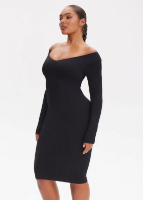 Rochie Modelatoare Cu Maneci lungi , Compresie Medie Ptr Aplatizarea Abdomenului, Accentuaza Formele , Culoare Neagra - Img 6