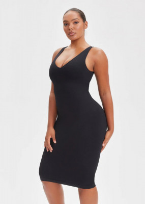 Rochie Modelatoare Decoltata , Compresie Medie Ptr Aplatizarea Abdomenului, Accentuaza Formele , Culoare Neagra - Img 3