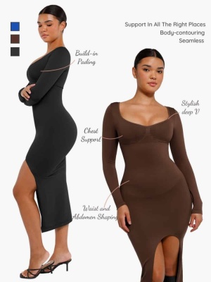 Rochie Modelatoare Neagra, Fara Cusaturi, Sustinere Bust, Control Abdomen, Crapatura Eleganta, Design Slim Fit, Material Elastic si Confortabil, Contureaza Silueta Perfect - Img 10