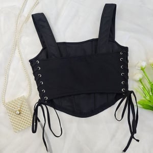 Top Corset Ajustabil cu Șireturi în Stil Negru Elegant - Combinație Perfectă de Confort și Stil Sofisticat pentru Oricare Garderobă Modernă - Img 3