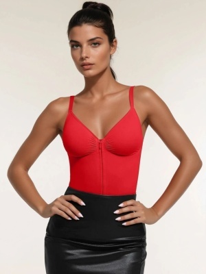 Body Modelator Femei Rosu, Tummy Control, Cu Fermoar și Bretele Reglabile, Talie Subțiată, G-Slab, Spate Gol, Lenjerie Modelatoare Tip Tanga - Img 5