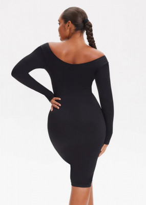 Rochie Modelatoare Cu Maneci lungi , Compresie Medie Ptr Aplatizarea Abdomenului, Accentuaza Formele , Culoare Neagra - Img 7