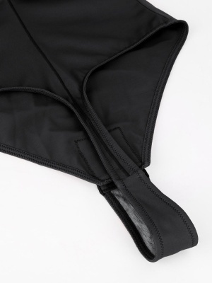 Body Tanga Modelator Dintr-o Singură Bucată, Tip Tanga cu Cupe Căptușite, Bretele Reglabile Detașabile, Talie Modelatoare, Negru - Img 4