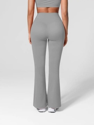 Colanti Evazati Pentru Femei, Talie Inalta, Modelatori Cu Buzunare Laterale, Perfecti Pentru Sala, Yoga, Fitness, Alergare Sau Tinute Casual Gri Deschis - Img 4