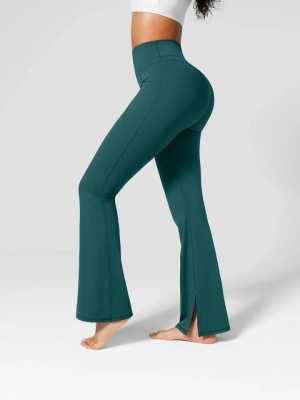 Colanti Evazati Verzi Pentru Femei, Talie Inalta, Modelatori Cu Buzunare Laterale, Perfecti Pentru Sala, Yoga, Fitness, Alergare Sau Tinute Casual De Zi