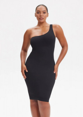 Rochie Modelatoare Scurta Cu Rochie decupată pe un umăr, rochie fără mâneci, Compresie Medie Ptr un Abdomen Strâns , Culoare Neagra - Img 2