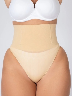 Tanga modelator cu talie foarte inalta Shapewear Thong Sleek Smoothers Nude - Img 1