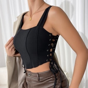 Top Corset Ajustabil cu Șireturi în Stil Negru Elegant - Combinație Perfectă de Confort și Stil Sofisticat pentru Oricare Garderobă Modernă - Img 5