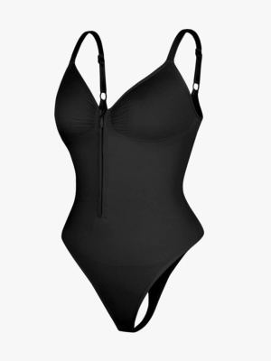 Body Modelator Femei Negru, Tummy Control, Cu Fermoar și Bretele Reglabile, Talie Subțiată, G-Slab, Spate Gol, Lenjerie Modelatoare Tip Tanga - Img 7