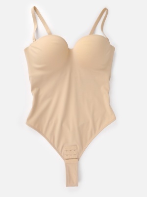 Body Tanga Modelator Dintr-o Singură Bucată, Tip Tanga cu Cupe Căptușite, Bretele Reglabile Detașabile, Talie Modelatoare, Nude / Bej - Img 8