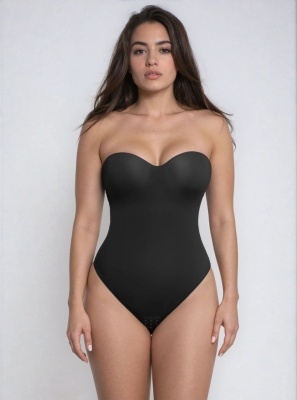 Body Tanga Modelator Dintr-o Singură Bucată, Tip Tanga cu Cupe Căptușite, Bretele Reglabile Detașabile, Talie Modelatoare, Negru - Img 2
