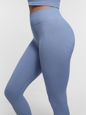 Colanți Albastri Seamless cu Talie Înaltă Dublă și Efect Peach Butt – Modelatori și Confortabili - Img 4
