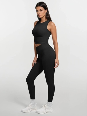 Colanți Compresivi Femei, Talie Înaltă și Ridicare Fese, Material Seamless Sport Gym , Culoare Neagră - Img 4