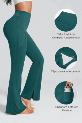 Colanti Evazati Verzi Pentru Femei, Talie Inalta, Modelatori Cu Buzunare Laterale, Perfecti Pentru Sala, Yoga, Fitness, Alergare Sau Tinute Casual De Zi - Img 6