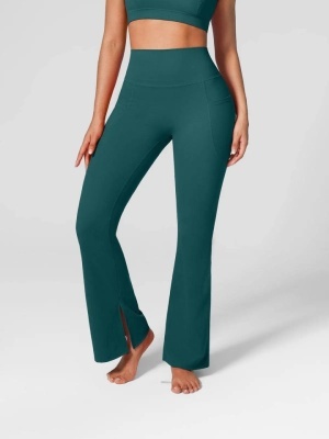 Colanti Evazati Verzi Pentru Femei, Talie Inalta, Modelatori Cu Buzunare Laterale, Perfecti Pentru Sala, Yoga, Fitness, Alergare Sau Tinute Casual De Zi - Img 3