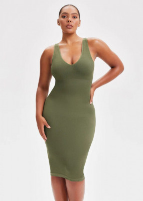 Rochie Modelatoare Decoltata , Compresie Medie Ptr Aplatizarea Abdomenului, Accentuaza Formele , Culoare Verde - Img 3