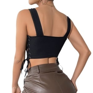 Top Corset Ajustabil cu Șireturi în Stil Negru Elegant - Combinație Perfectă de Confort și Stil Sofisticat pentru Oricare Garderobă Modernă - Img 7