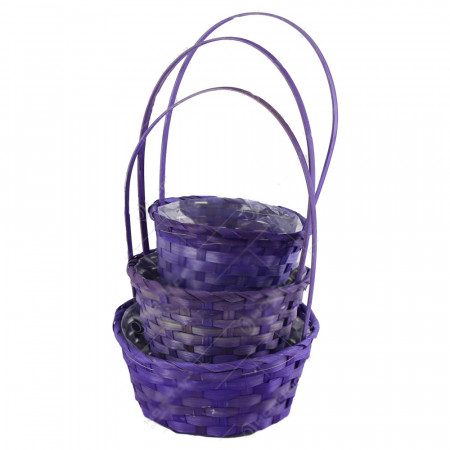 Set cosuri din bambus, aranjamente florale, mov, 3 bucati, 22cm