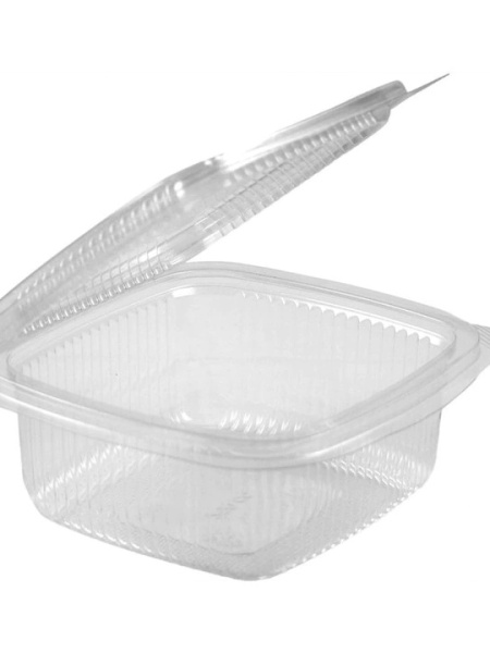Set 100 buc, Caserole cu capac atasat 500 ml PP, rezistente la microunde si mancaruri fierbinti, transparente, de unica folosinta, din Polipropilena