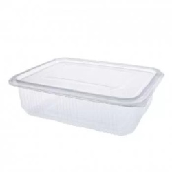 Set 100 buc, Caserole cu capac atasat 1000 ml PP, rezistente la microunde si mancaruri fierbinti, transparente, de unica folosinta, din Polipropilena