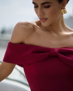 Rochie Ribbon midi - vișiniu - Img 6