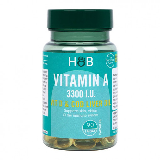 Витамин А и D с рибено масло (Vitamin A + Vit D & Cod Liver Oil) 3300 I.U. 90 капсули, H&B