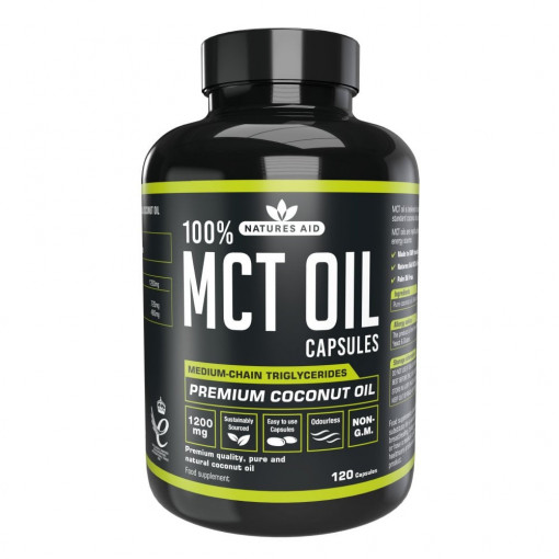 Средноверижни триглицериди от кокосово масло (100% MCT Oil) 1200мг 120 капсули, Natures Aid