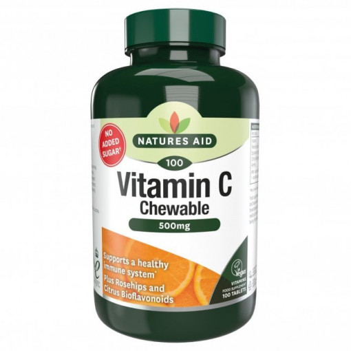 Витамин C с шипки, биофлавоноиди и ацерола (Vitamin C Chewable) 500мг 100 дъвчащи таблетки, Natures Aid