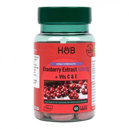 Червена боровинка с витамини С и Е (Cranberry Extract + Vit C & E) 400mg 60 таблетки, H&B