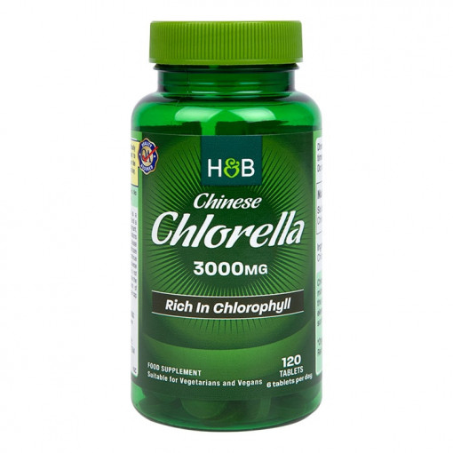 Био китайска хлорела (Organic Chinese Chlorella) 500мг 120 таблетки, H&B