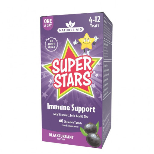 Super Stars Immune Support /Имунна формула за деца 60 дъвчащи таблетки, Natures Aid