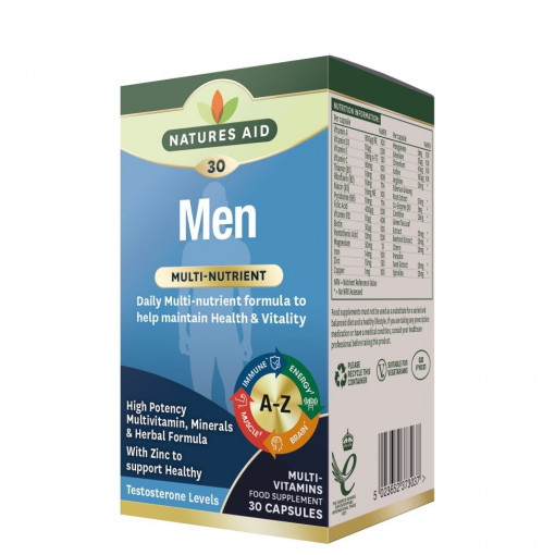 Мултивитамини и минерали за мъже (Mens Multi-Vitamins & Minerals) 30 капсули, Natures Aid