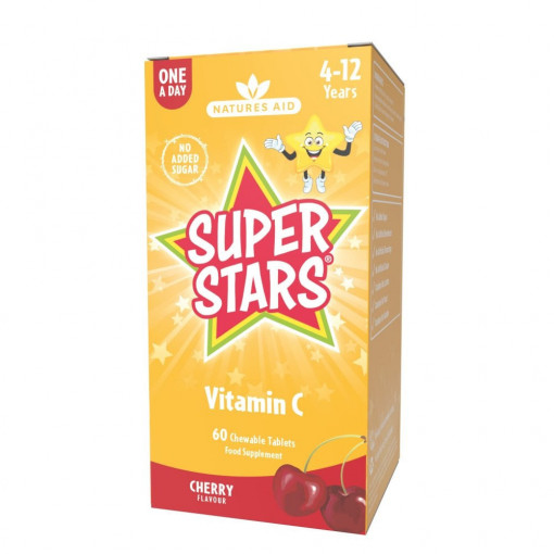 Super Stars Vitamin C Витамин С за Деца 60 дъвчащи таблетки, Natures Aid