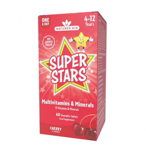 Super Stars Multivitamin Мултивитамин за деца 60 дъвчащи таблетки, Natures Aid