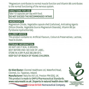 Магнезий Цитрат + Витамин В6 (Elemental Magnesium Citrate) 119мг 60 капсули, Natures Aid - Img 2