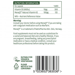 Натурален Витамин К2 + D3 (Vitamin K2 + D3) 100mcg 30 капсули, Natures Aid - Img 4