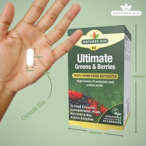 Зелени суперхрани комплекс Ultimate Greens & Berries – Natures Aid 60 капсули - Img 2