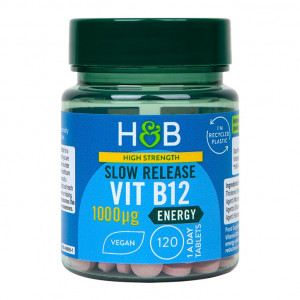Витамин B12 (Vitamin B12) 1000ug 120 таблетки със забавено освобождаване, H&B - Img 1