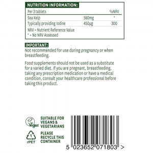 Kелп (Sea Kelp) (Йод - 150mcg) 180 таблетки, Natures Aid - Img 4