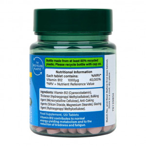 Витамин B12 (Vitamin B12) 1000ug 120 таблетки със забавено освобождаване, H&B - Img 2