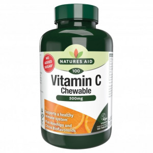 Витамин C с шипки, биофлавоноиди и ацерола (Vitamin C Chewable) 500мг 100 дъвчащи таблетки, Natures Aid - Img 1