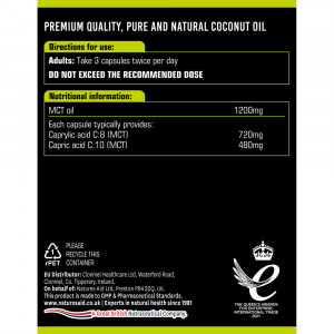 Средноверижни триглицериди от кокосово масло (100% MCT Oil) 1200мг 120 капсули, Natures Aid - Img 2
