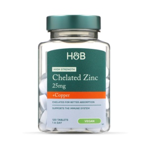 Цинк хелат 25мг с мед (High Strength Chelated Zinc with Copper) 120 таблетки, H&B