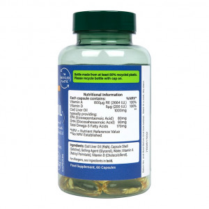 Омега-3 рибено масло от черен дроб на треска (Pure Cod Liver Oil) 1000мг 60 капсули, H&B - Img 6