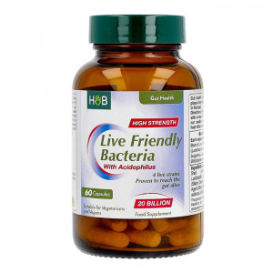 Пробиотик с Ацидофилус (Live Friendly Bacteria 20 Billion) 20млрд. 60 капсули, H&B - Img 5