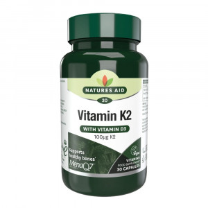 Натурален Витамин К2 + D3 (Vitamin K2 + D3) 100mcg 30 капсули, Natures Aid - Img 1