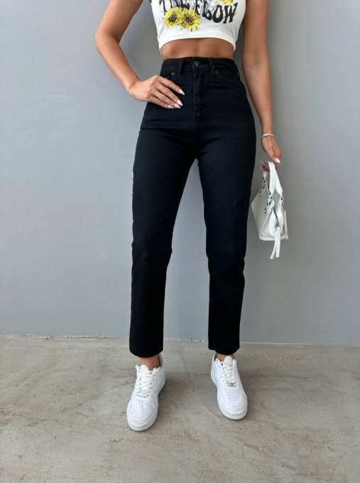 Blugi mom fit elastici cu design simplu