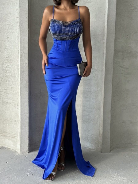 Rochie eleganta lunga cu aplicatie din plasa